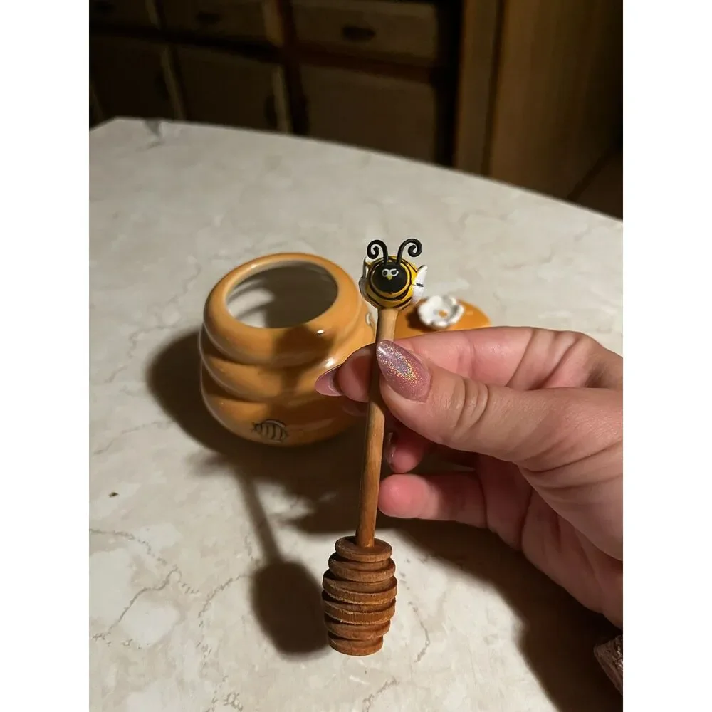 cottage core kitchen bee honey stirrer and pot